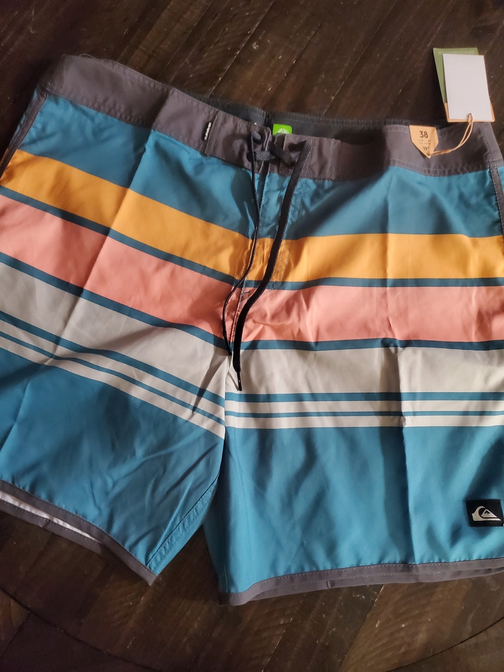 Quiksilver Blue , Yellow & Coral Striped Men's Board Shorts